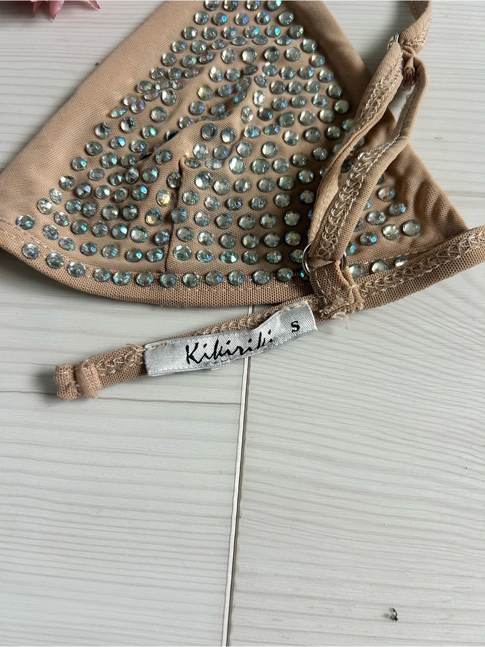 Nude Rhinestone Triangle Bikini Top - Small - Picture 5 of 6